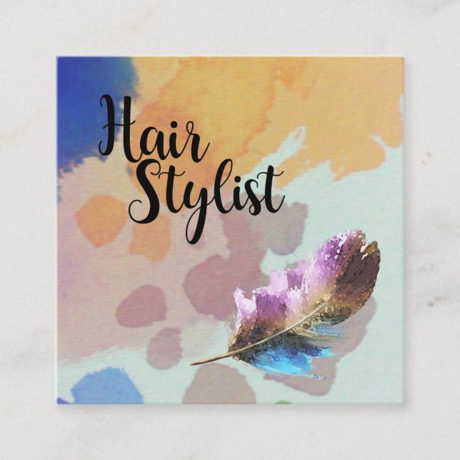 Haarstylistin - Feather Wasserfarben Quadratische Visitenkarte (Vorderseite)