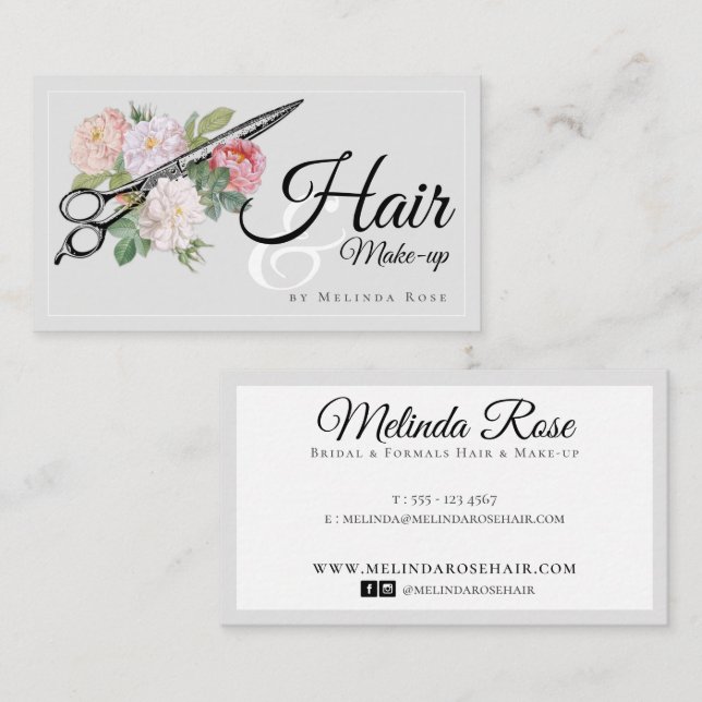 Haarstylistin Makeup Artist Gray Flora Elegante  Visitenkarte (Vorne/Hinten)