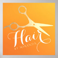 Haarstylistin Makeup Salon Chic Orange Gold Schere