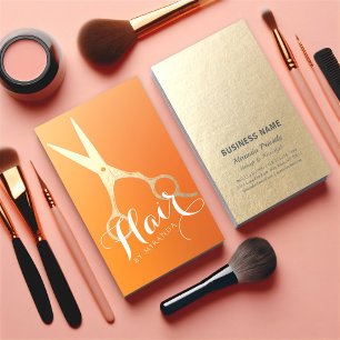 Haarstylistin Makeup Salon Chic Orange Gold Schere Visitenkarte
