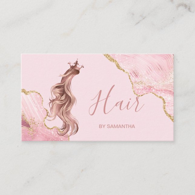 Haarstylistin Rosa Typografie Haarverlängerung Visitenkarte (Vorderseite)