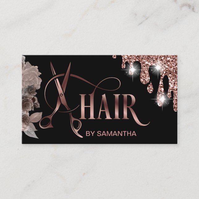 Haarstylistin Rose Goldtypografie Haarschere b Visitenkarte (Vorderseite)