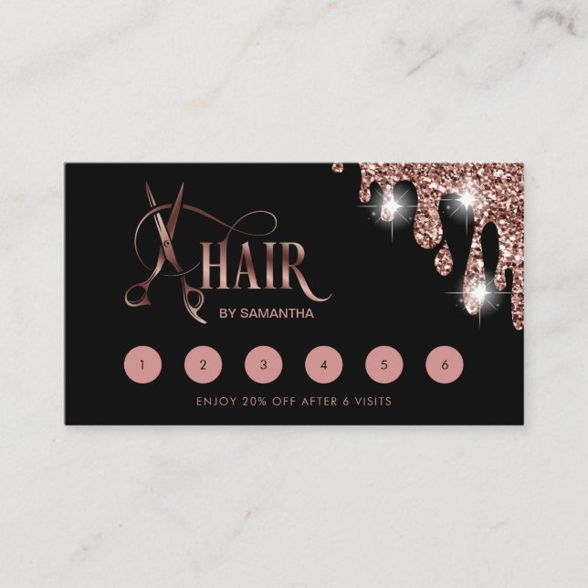 Haarstylistin Rose Goldtypografie Haarschere Visitenkarte (Vorderseite)