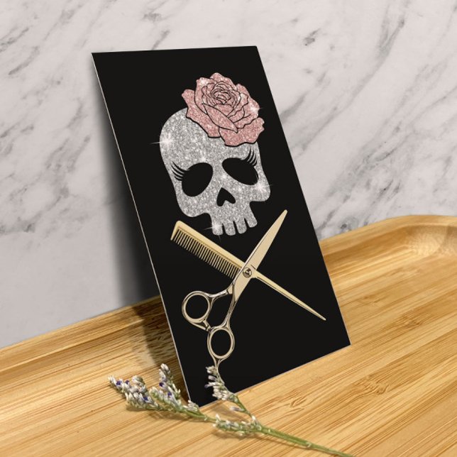 Haarstylistin Silve Glitzer Skull Beauty Salon Visitenkarte (Von Creator hochgeladen)