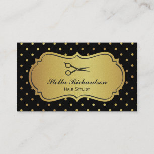 Haarstylle - Schwarze und goldene Glitzer Polka Do Visitenkarte