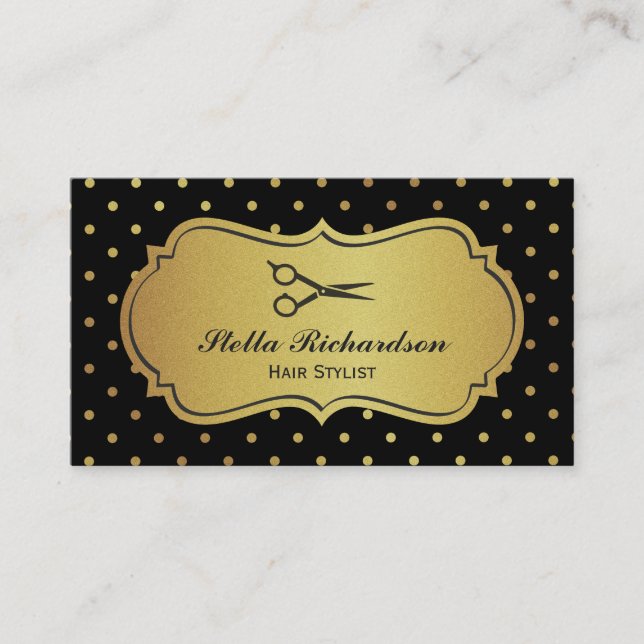 Haarstylle - Schwarze und goldene Glitzer Polka Do Visitenkarte (Vorderseite)