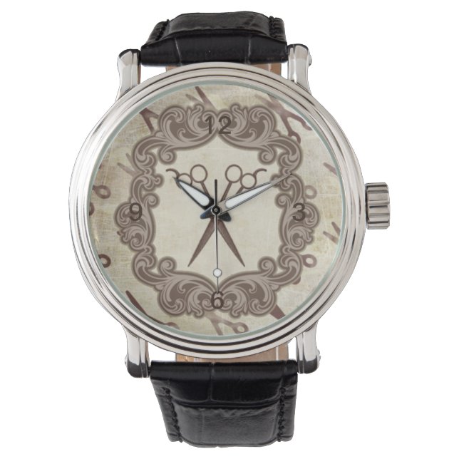 Haarstyllenhaar braun Vintager Retroschur Armbanduhr (Vorderseite)