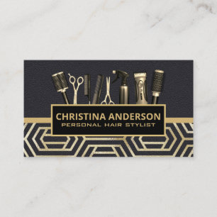 Haarwerkzeug   Leder   Gold Modern Geometric Visitenkarte