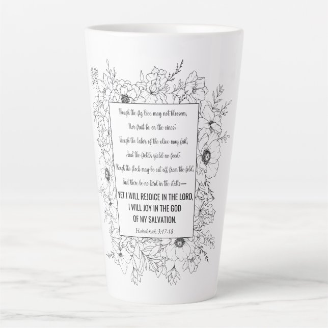 Habakkuk 3:17-18 Bibel Verse Blumenstrauch Art Milchtasse (Vorderseite)
