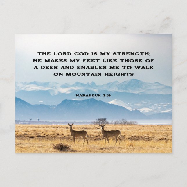 Habakkuk 3:19 Bibel Verse Deer and Mountains Postkarte (Vorderseite)