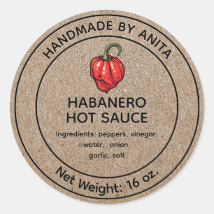 Habanero Chauffage Sauce Canne Jar Étiquette Kraft
