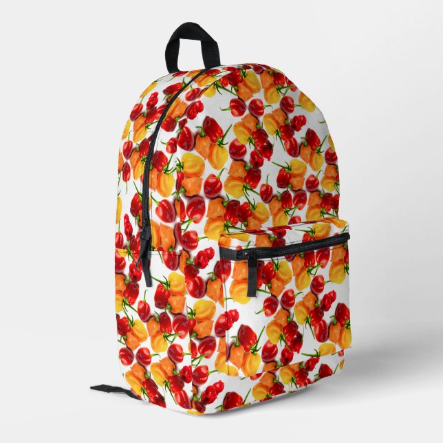 Habanero Chilies Red Paprikaschoten Orange Warme F Bedruckter Rucksack (Rückseitige Ecke links)
