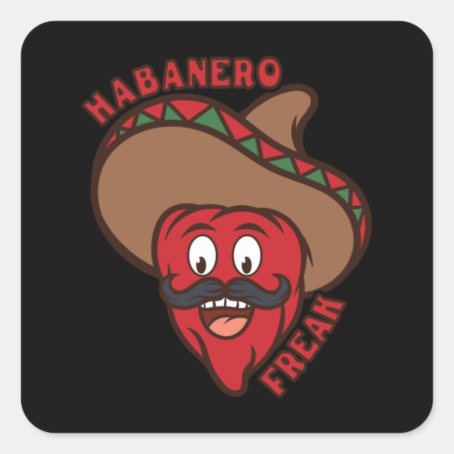 Habanero Freak Chili Comic Food Spicy Funny Quadratischer Aufkleber (Vorderseite)