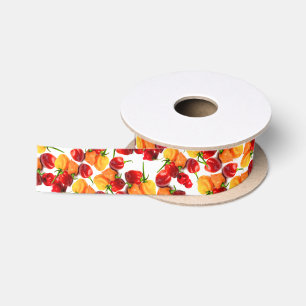 Habanero-Paprika-rote Paprikaschoten-orange heiße Satinband
