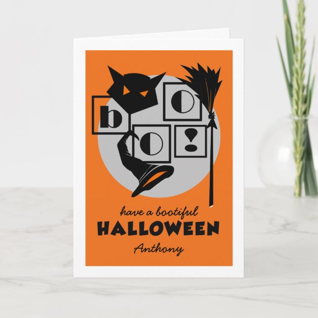Habe ein bootisches Halloween. Individuelle Name H Karte (Vorderseite)
