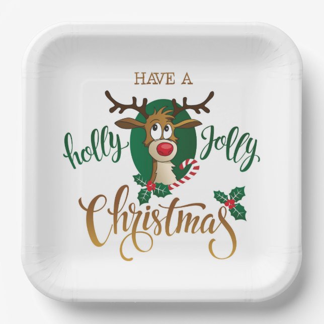 Habe ein Holly Jolly Weihnachten Pappteller (Vorderseite)