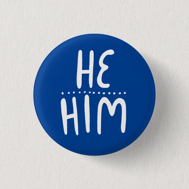 HABE/HABM Pronouns Blue Handlettering Minimaler Kn Button (Vorderseite)