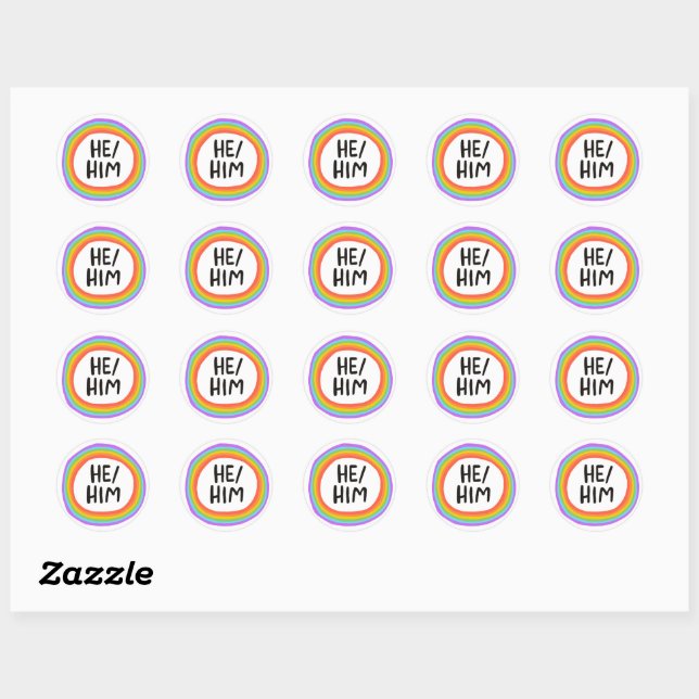HABE/HABM Pronouns Rainbow Handlettering Set Runder Aufkleber (Blatt)