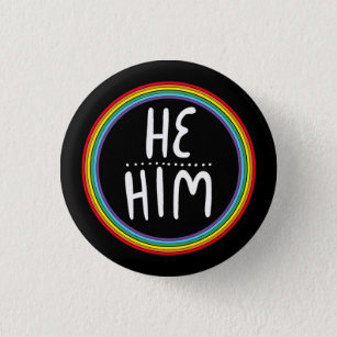 HABE/HIM Pronouns Rainbow Handlettered Minimal Button