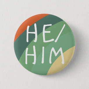 HABE Pronouns Rainbow Stripes Retro Button