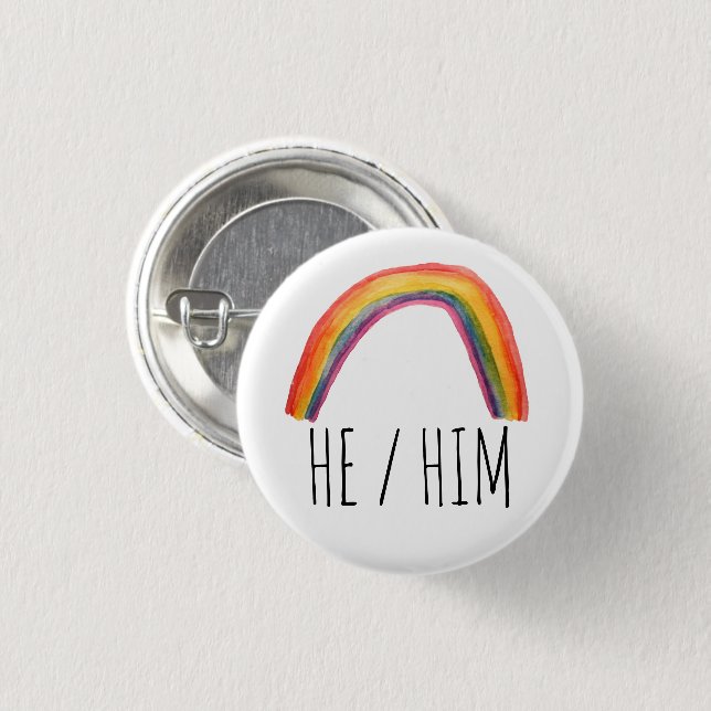 HABE Pronouns Watercolor Rainbow Button (Vorne & Hinten)