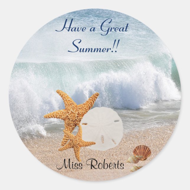 Haben einen großen Sommer, Muscheln, Starfish, Leh Runder Aufkleber (Vorderseite)