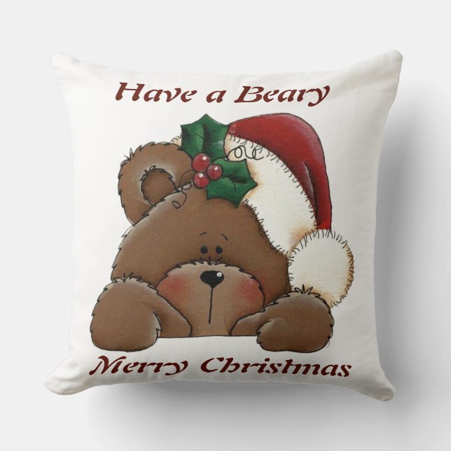 Haben Sie ein kariertes Beary frohe Kissen (Vorderseite)