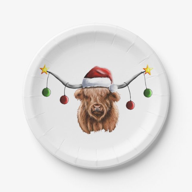 Haben Sie ein Merry Hielan Coo Weihnachten Pappteller (Vorderseite)