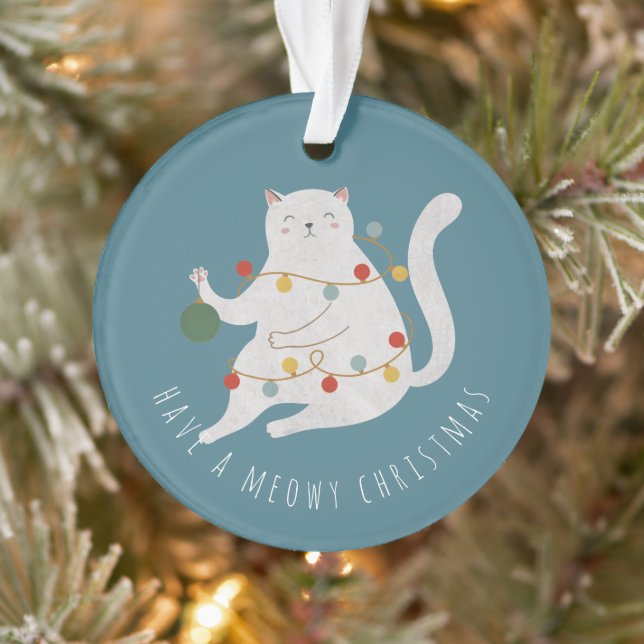 Haben Sie eine Meowy Weihnachts Fairy Lights Kat Ornament (Baum)