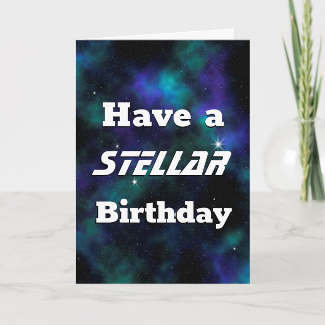 Haben Sie eine Stellar Birthday Blue Galaxy Karte (Vorderseite)