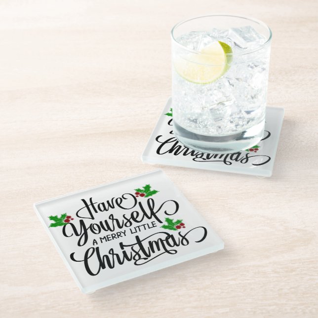 Haben Sie einen fröhlichen kleinen Weihnachtsurlau Glasuntersetzer (Schrägansicht)