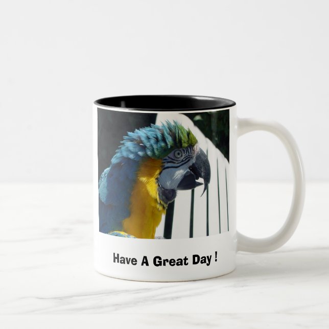 Haben Sie einen großen Tag! Macaw Zweifarbige Tasse (Rechts)