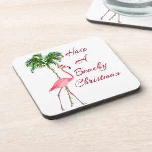 Haben Sie einen Strand Weihnachten Flamingo Getränkeuntersetzer