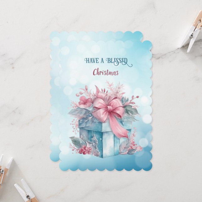 Haben Sie gesegnete Weihnachts Pastell Blue Pink G (Vorderseite/Rückseite Beispiel)