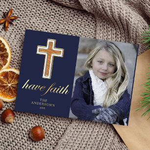 Haben Sie Glauben Religiöses Kreuz Weihnachtsfot Feiertagskarte
