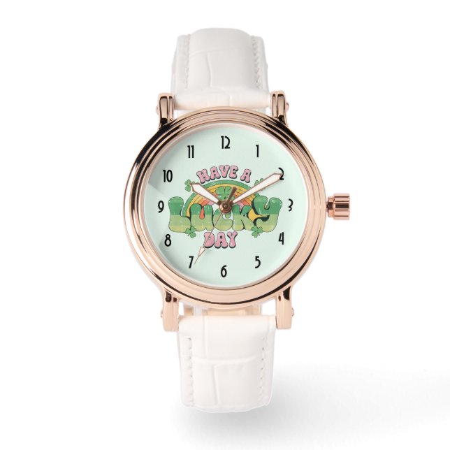 Haben Sie Glück Retro Typografie Armbanduhr (Vorderseite)