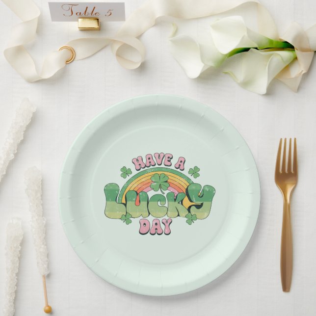 Haben Sie Glück Retro Typografie Pappteller (Hochzeit)