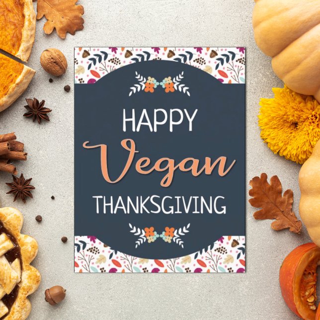 Haben Sie veganen Erntedank blauen Blumenorange Te Postkarte (Von Creator hochgeladen)