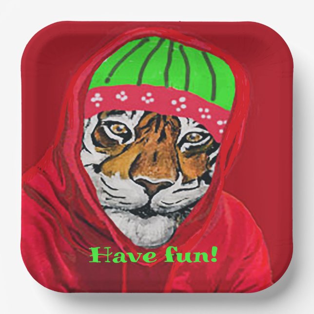 Haben Spaß Winter Tiger Paper Teller (Vorderseite)
