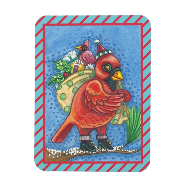 HABILLÉ EN PÈRE NOËL ROUGE, MAGNET CARDINAL DE NOË (Vertical)