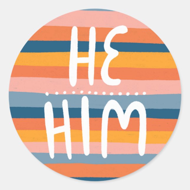 HABM/HABM Pronouns Stripes Handschrift Blatt Runder Aufkleber (Vorderseite)
