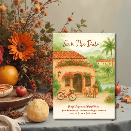 Hacienda-Hochzeit in Urlaubsort Save the Date Einladung