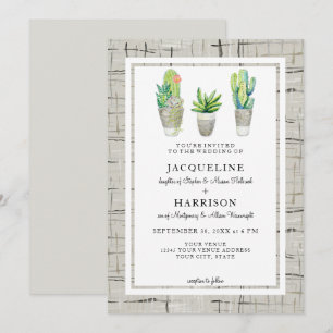 Hacienda Style Cactus Courtyard in Gray Wedding Einladung