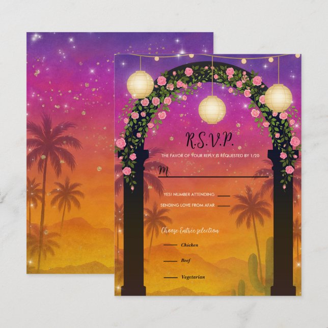 Hacienda Sunset Floral Arch 15. Quinceañera UAWG Einladung (Vorne/Hinten)