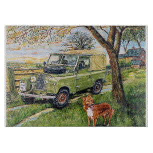 Hackendes Glasbrett mit Land Rover-Bild Schneidebrett