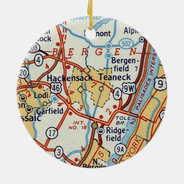 Hackensack NJ Vintag Map Keramik Ornament (Hinten)