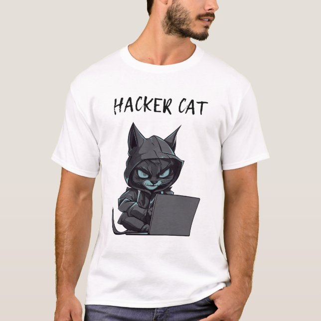 Hacker Cat Design T-Shirt (Vorderseite)
