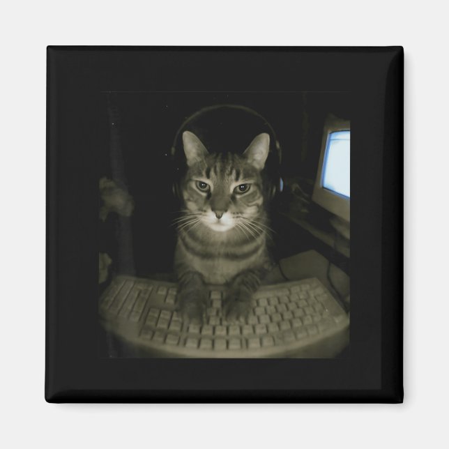 Hacker Cat Meme Funny Computer Cat Kitten Gamer Ca Magnet (Vorne)