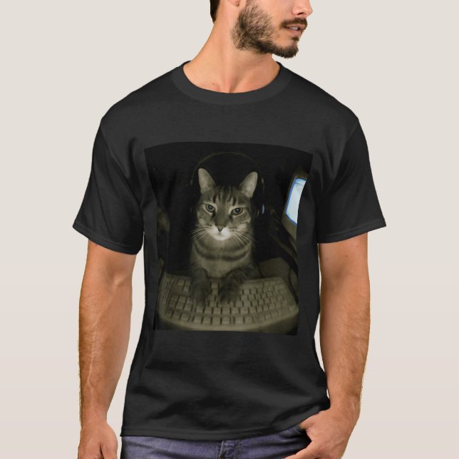Hacker Cat Meme Funny Computer Cat Kitten Gamer Ca T-Shirt (Vorderseite)