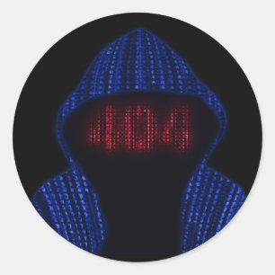 Hacker Hoodie Binary 404 Error Face Runder Aufkleber